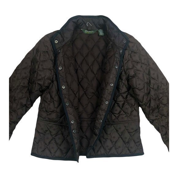 Eddie Bauer Womens Quilted Goose Down Jacket Size M Snap Closure Brown EB 650 - Picture 6 of 9